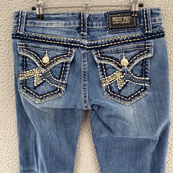 Miss Me Jeans Womens 27 Blue Easy Boot Medium Wash Embroidered Distressed Denim - Picture 4 of 13